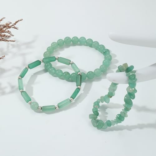 3Pcs Natural Stone Bracelets for Women 8mm Crystal Beaded Bracelets Handmade Stretch Bracelet Healing Crystal Jewelry for Women - style: Green Aventurine