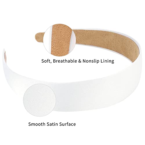 Wecoe 10 Pack White Headband 1 Inch Wide Satin Headbands Women Non Slip Fashion Plain Head Bands Solid Hair Bands DIY Holiday Hair Accessories for Women Girls Diademas Para Mujer - color: White