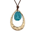 GelConnie Leather Necklace for Women Round Wooden Pendant Long Leather Choker Vintage Sweater Necklace Gold Chunky Boho Necklaces for Women - style: Blue Stone Leather Necklace