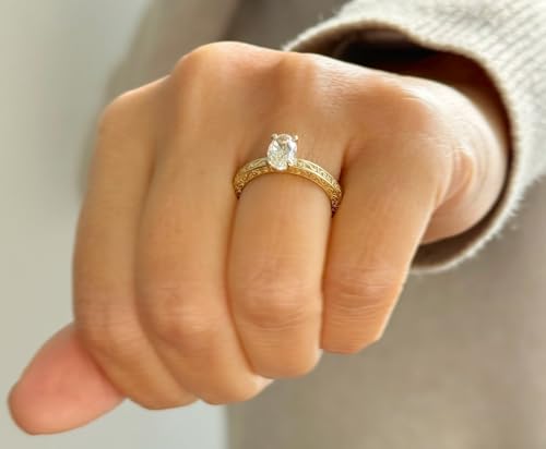 Oval Shape Moissanite Antique Filigree Style Engagement Ring Set In 14k Solid Yellow Gold Bridal Ring Wedding Ring For Her 1.00ct - size: 7.0