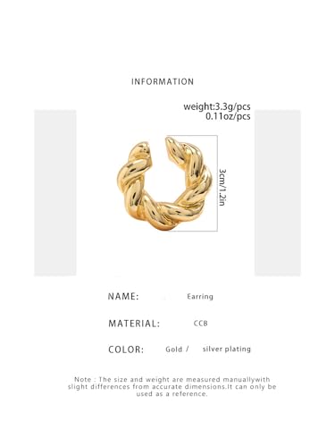 Gold Ear Cuff Earrings for Women Non Piercing 14K Gold Plated/Silver Cuff Clip On Cartilage Hoop Shining Cubic Zirconia Twisted Chain Ear Clip On Earring for Women Chunky Ear Cuffs Earrings - color: C-gold