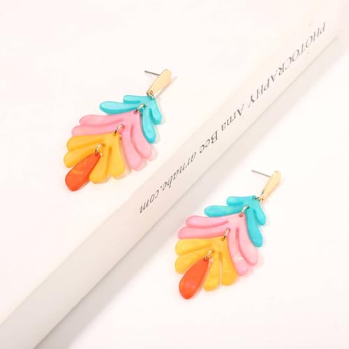ARATLENCH Acrylic Pendant necklace Earrings – Long Statement Leaf Charm Necklace Tortoise Resin Palm Leaf Earrings Fashion Necklaces Earrings for Women - color: colorful