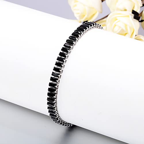 CiNily Adjustable Tennis Bracelets for Women Teen Girls Rainbow Cubic Zirconia Bracelet 14K White Gold Plated Hypoallergenic Slider Bracelet Jewelry Gift - color: Square-Black 7.5"