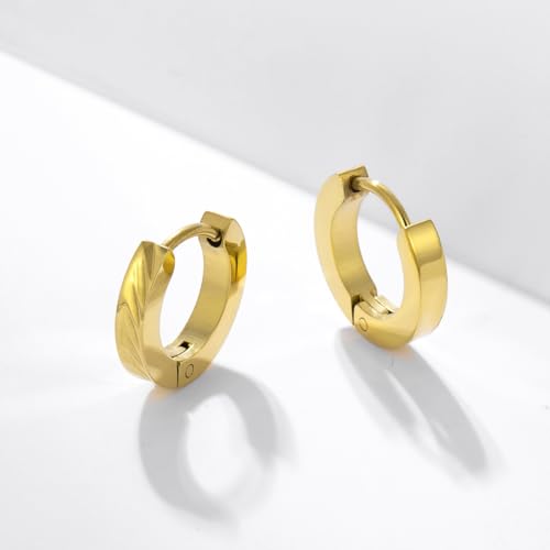Stainless Steel Hoop Earrings for Women Gold Tone Geometric, Huggie Heart Twisted Minimalist Engraved Designs for Daily Wear - color: Gold02_13mm*14mm