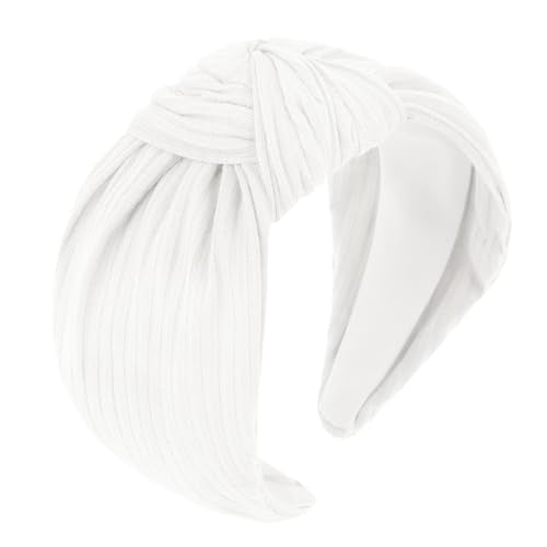 YISSION Wide Knotted Headbands for Women Non Slip Head Band White Headband Fashion Top Knot Hairband Hair Accessories for Women Girls - color: White