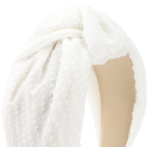 YISSION Knotted Headband Wide Headbands for Women Non Slip White Headband Fashion Head Bands Top Knot Hairband Hair Accessories for Women (Hairy Surface)