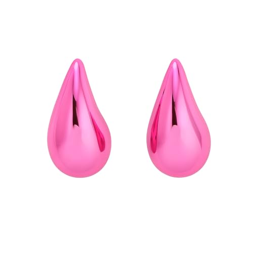 14K Gold Clip On Earrings Women,Teardrop Chunky Detachable Hoop Clip-On Earrings for Non Pierced Ears Hypoallergenic Lightweight Earring Clips - color: Golden Pink