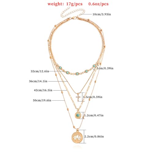 Tgirls Gold Multilayer Necklace Boho Turquoise Choker Necklaces Cross Pendant Necklace Jewelry