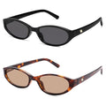 Retro Oval Sunglasses for Women Men Y2k Narrow Cat Eye Sunnies Skinny Shades AR82299 - color: 10. Black/Grey+tortoise/Light Tea