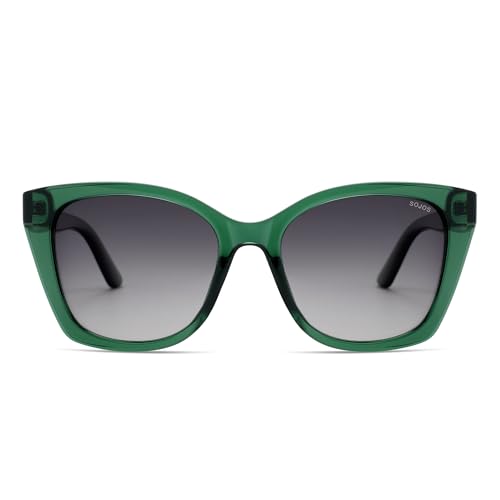SOJOS Vintage Oversized Cateye Sunglasses Womens UV400 Large Designer Shades Lentes De Sol Para Mujer SJ2634 - color: Transparent Green/Grey Grading Lens