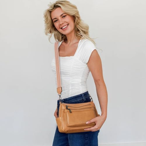 Bluome Crossbody Purses for Women, Medium Large Faux Leather Crossbody Bags Lightweight Sling Bag Shoulder Handbags - color: Camel, size: Medium 7L
