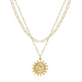 Turandoss 14K-Gold-Plated Necklaces for Women - Lock Evil Eye Medallion Vintage Coin Necklace Bee Sun Moon Shell Chain Necklace Layered Paperclip Chain Necklaces for Women Jewelry Gifts - style: 11-Happy Sun Coin