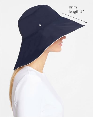 Solbari Ultra Wide Brim Sun Hat UPF 50+ Packable UV Sun Protection Hats with Full Coverage Brim - color: Navy / Beige, size: Large-X-Large