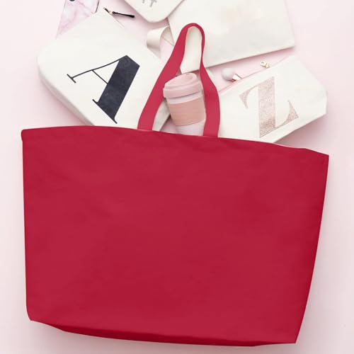 Large Canvas Tote Bag-Extra Big Shopping Beach Totes Bags Reusable Largest Grocery Plain Solid Bag 28"x8"x16" - color: Red