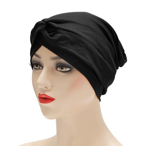 ZLYC Chemo Headwear for Women Pre Tied Turban Headwear Lightweight Beanie Hat - color: Knot Black