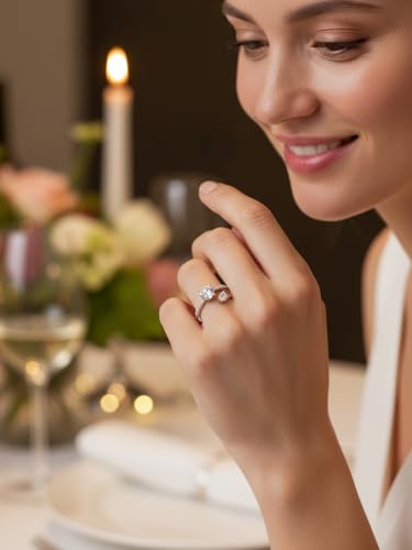 FWM Round Cut Moissanite Simple Open Rings for Women, Adjustable Ring, Solid Sterling Silver With Gold Plated, Stackable Wedding Band, Anniversary Valentines Mothers Day Christmas Gift - color: Round & Pear Cut - White Gold, size: 5