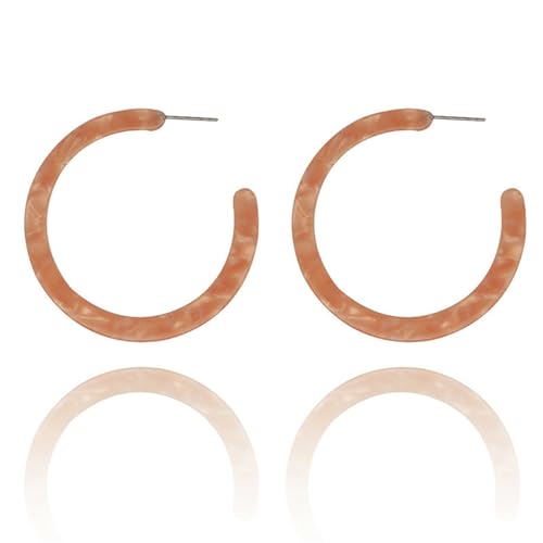 Boho Acrylic Hoop Earrings Bohemian Statement Colorful Acetate Lucite Tortoise Shell Resin Geometric Big Lightweight C Open Hoops Earrings for Women Prom Party Holiday Fashion Jewerly Gifts - color: Pink