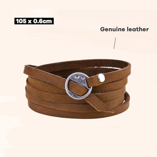 Rantanto Genuine Leather Wrap Bracelets Trendy Western Stackable Cuff Adjustable Boho Layered Bracelet Jewelry For Men Women - color: Brown