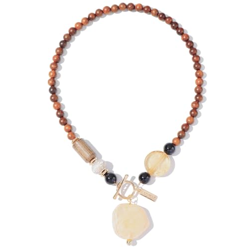 Boho Beaded Pendant Long Necklace for Women - Western Mixed Metal Necklace Style Jewelry Gift - color: WB Geo