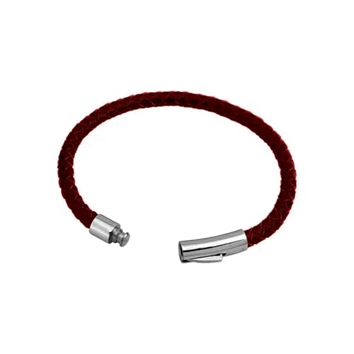 KunBead Braided Mens Leather Bracelets for Women with Stainless Steel Clasp Cuff Bangle Birthday Bracelet - color: Red