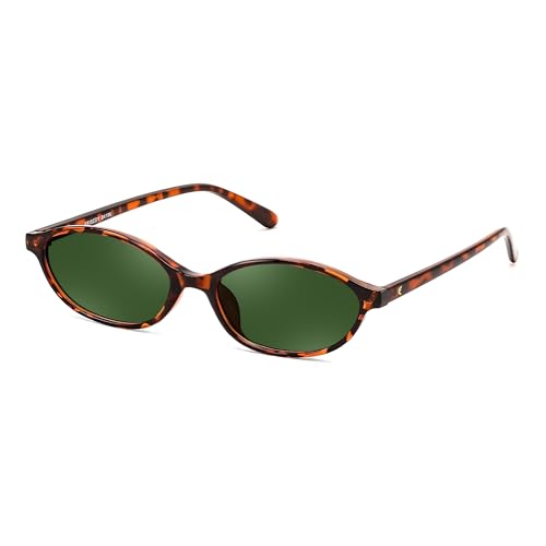 FEISEDY Retro Oval Sunglasses for Women Cat Eye 90s Lightweight Narrow Shades Trendy Sun Glasses B4196 - color: Tortoise/Green