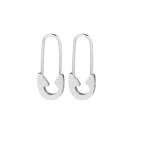 Aoedej Safety Pin Earrings for Women Men Stainless Steel Punk Paperclip Cartilage Hoop Earrings Industrial Tragus Helix Piercing Jewellery - color: Silver, size: 20mm