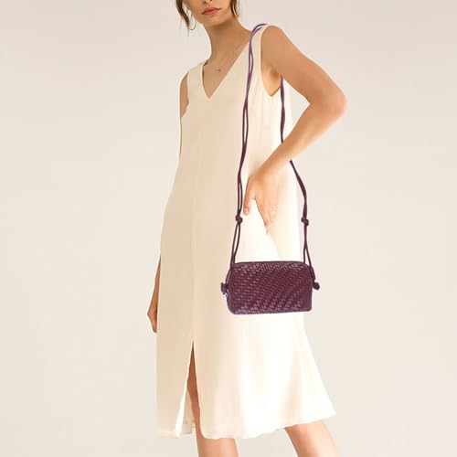 Woven Crossbody Bags for Women Handwoven Purses Vegan Leather Small Handbag Handmade Shoulderbag | Lightweight - color: Burgundy