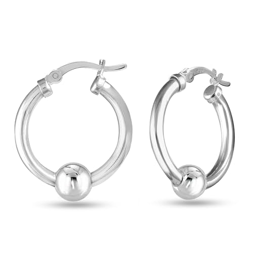 LeCalla 925 Sterling Silver Beaded Ball Hoop Earrings | Lightweight Sleeper Bead Ball Earring Hoops | Cape Style Hoop Earrings for Women - color: Classic Cape