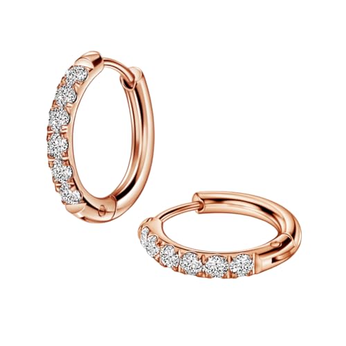 316L Surgical Stainless Steel Huggie Hoop Earrings with Cubic Zirconia, 10G 12G 14G 8-20mm Cartilage Lobe Earrings, 14G Piercing Jewelry - style: 10G 12mm Rose Gold Clear CZ