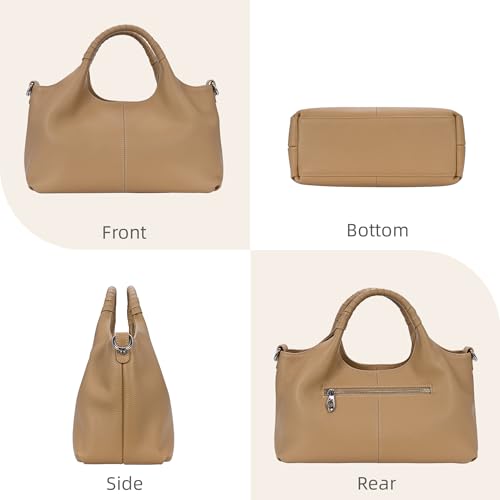 Iswee Genuine Leather Shoulder Bags Purses and Handbags for Women Satchel Designer Cross Body Hobo Medium Size Tote - color: Apricot