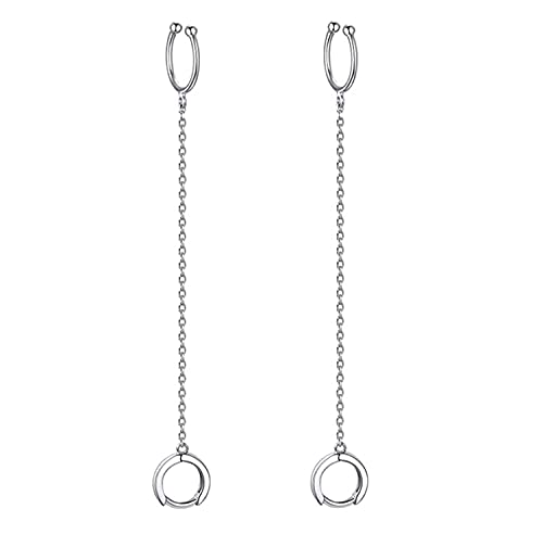 Chic Minimalist Punk Silver Gold Hypoallergenic Dangle Drop Earrings with Round Huggie Hoop Ear Cuff Chain Earrings for Women
