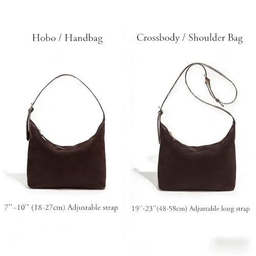 Suede Hobo Bag For Women,Vintage Shoulder Crossbody Purse,Fause Suede Handbag 2 Adjustable Straps,Lightweight Soft - color: Chocolate