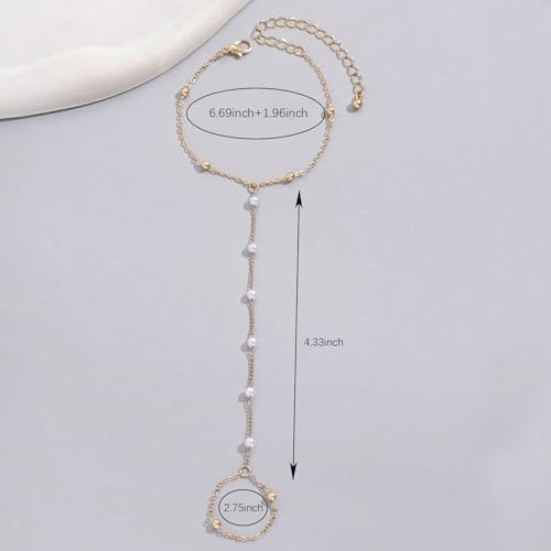 Hand Chain Gold Bracelets for Women Trendy Finger Ring Slave Bracelet Dainty Chain Hand Jewelry Trendy Gifts - color: D4:Pearl Hand Chain