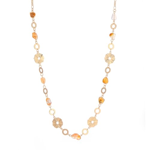 Long Gold Necklaces for Women Dainty Natural Stone Beaded Gold Necklace Mothers Day Gifts Boho Gold Costume Jewelry for Women - color: Amber
