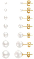 14K Gold Filled Polished Small CZ Pearl Ball Stud Earrings Set for Women Men 20G Surgical Steel Hypoallergenic Piercing Studs for Sensitive Ear, Pack of 6 Pairs - style: A2 : Gold, 3MM-10MM, White Pearl