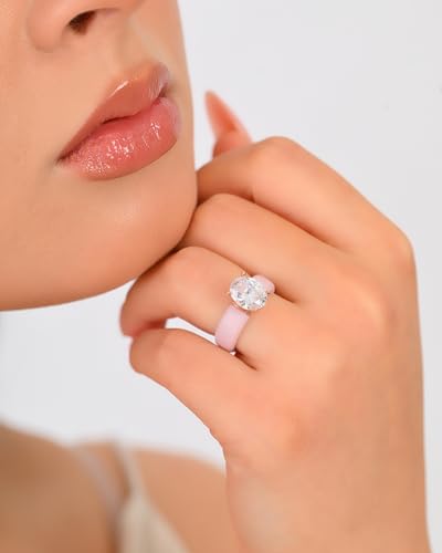 Rinfit Silicone Ring with Stone - Oval Cut Cubic Zirconia Solitaire Engagement Ring for Women - Rubber Wedding Bands - Patented Design - color: Pack D: Orchid Ice / Rose Gold