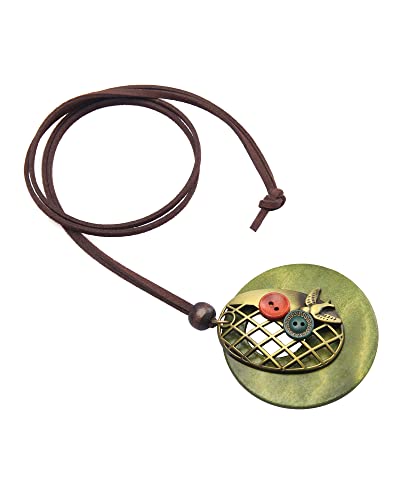 GelConnie Leather Cord Necklace Chain Multilayer Wooden Pendant Necklaces Vintage Jewelry Boho Long Sweater Necklace for Women Men - color: Birdcage Leather Necklace