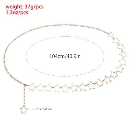 Gold Star Waist Chain Belt for Women Boho Sun Starfish Bikini Jewelry Festival Rave Outfits Waterproof Belly Body Chain - style: Stars