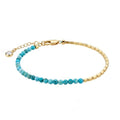 MYEARS Women Beaded Bracelet Gold Gemstone 14K Simple Dainty Handmade Chain Everyday Boho Beach Jewelry - style: Turquoise