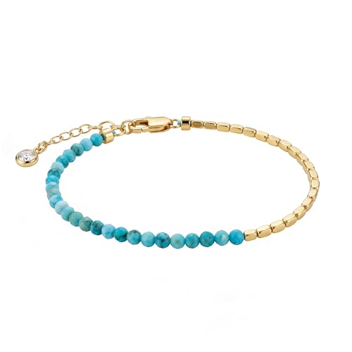 MYEARS Women Beaded Bracelet Gold Gemstone 14K Simple Dainty Handmade Chain Everyday Boho Beach Jewelry - style: Turquoise