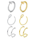 MODRSA Fake Nose Stud Fake Nose Ring Stud Fake Nose Piercing Fake Lip Ring Fake Earrings Stud Silver Gold Fake Cartilage Helix Earring Clip on Earring Hoop Fake Eyebrow Ring Fake Bridge Piercing - color: C1-hoops- silver gold
