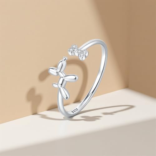 Rings for Women Butterfly Ring 925 Sterling Silver Rings Adjustable Promise Open Ring for Women Couple Wedding Engagement Jewelry Gifts - style: Balloon Dog Open Ring