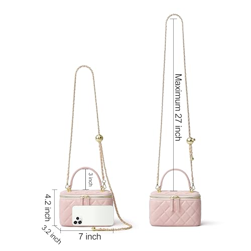 DORIS&JACKY Small Quilted Box Crossbody Purse For Women, Designer Lambskin Leather Mini Top Handle Tote Bag With Chain Strap - color: 8-light Pink