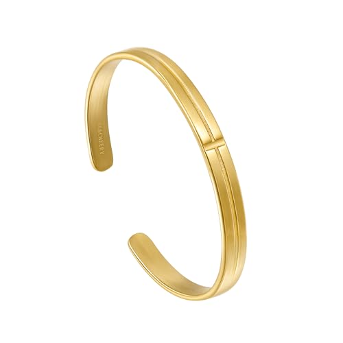 BE & CHEERY Gold Bangle Bracelet for Women, 14k Gold Plated Open Bangle, Stackable Stainless Steel Cuff Bracelets, Chunky Fashion Jewelry for Women, Trendy Elegant Design Bangle as Gifts - style: Cross