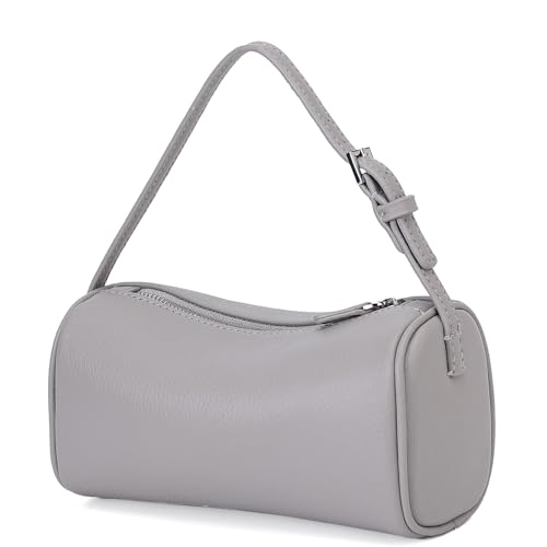 KouLi Buir PU Leather Crossbody Purse for Women Trendy Small Barrel Hobo Shoulder Handbag Lightweight Daily Purse - color: Grey