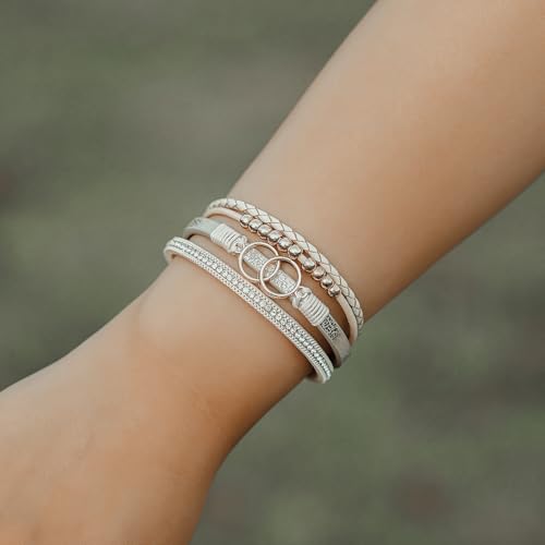 FANCY SHINY Boho Leather Wrap Bracelet Stackable Infinity Chunky Cuff Bracelets Western Hippie Outfits Jewelry Valentine Gifts for Women - color: Gold