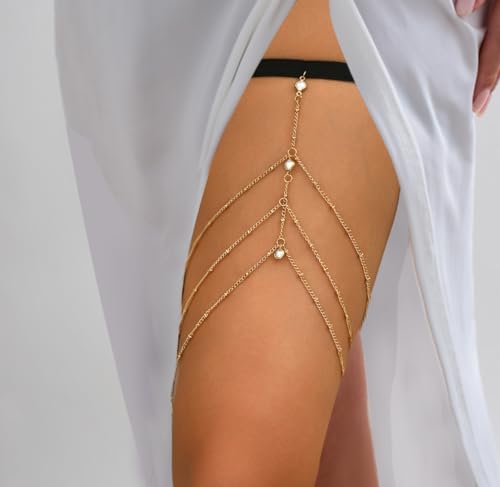 Gold Pearl Thigh Chain Layered Sexy Leg Wrap Garter Belt Boho Beach Body Chain Jewelry Bikini Thigh Accessory for Women - color: Gold