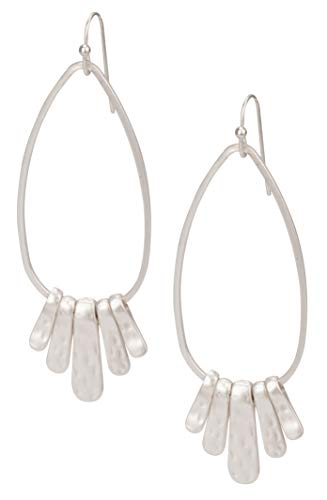 Handmade Boho Hammered Teardrop Earrings Jewelry with 5 Bars for Women - style: Silver