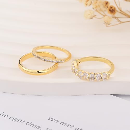 FUNEIA Stackable Gold Rings for Women Non Tarnish Trendy Dainty 14K Gold Plated Stacking Cubic Zirconia Thumb Ring Set Pack Statement Chunky Band Rings Promise Engagement Rings Size 7 8 9 10 11 - color: D-3Pcs Engagement Rings