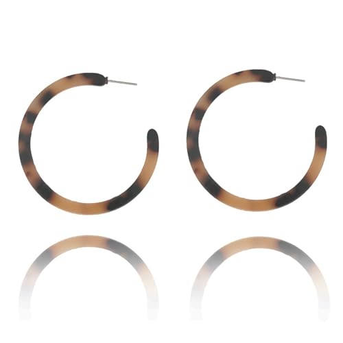 Boho Acrylic Hoop Earrings Bohemian Statement Colorful Acetate Lucite Tortoise Shell Resin Geometric Big Lightweight C Open Hoops Earrings for Women Prom Party Holiday Fashion Jewerly Gifts - color: Light leopard color